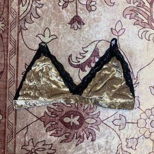 Velvet Lace Trim Bralette - Black and rose gold
